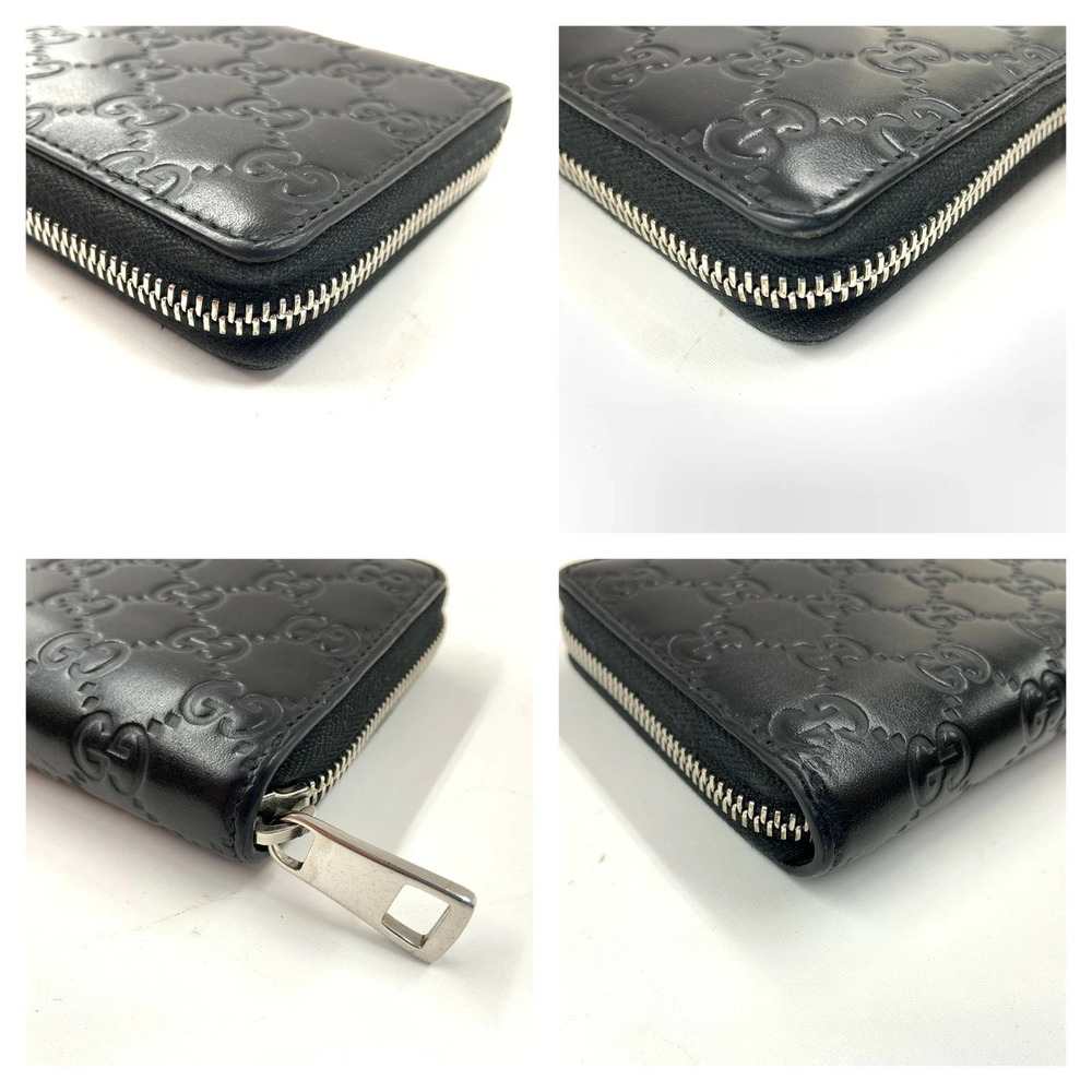 GUCCI Signature Leather Zip Around Wallet Round Zipper Long Black - Picture 5 of 9